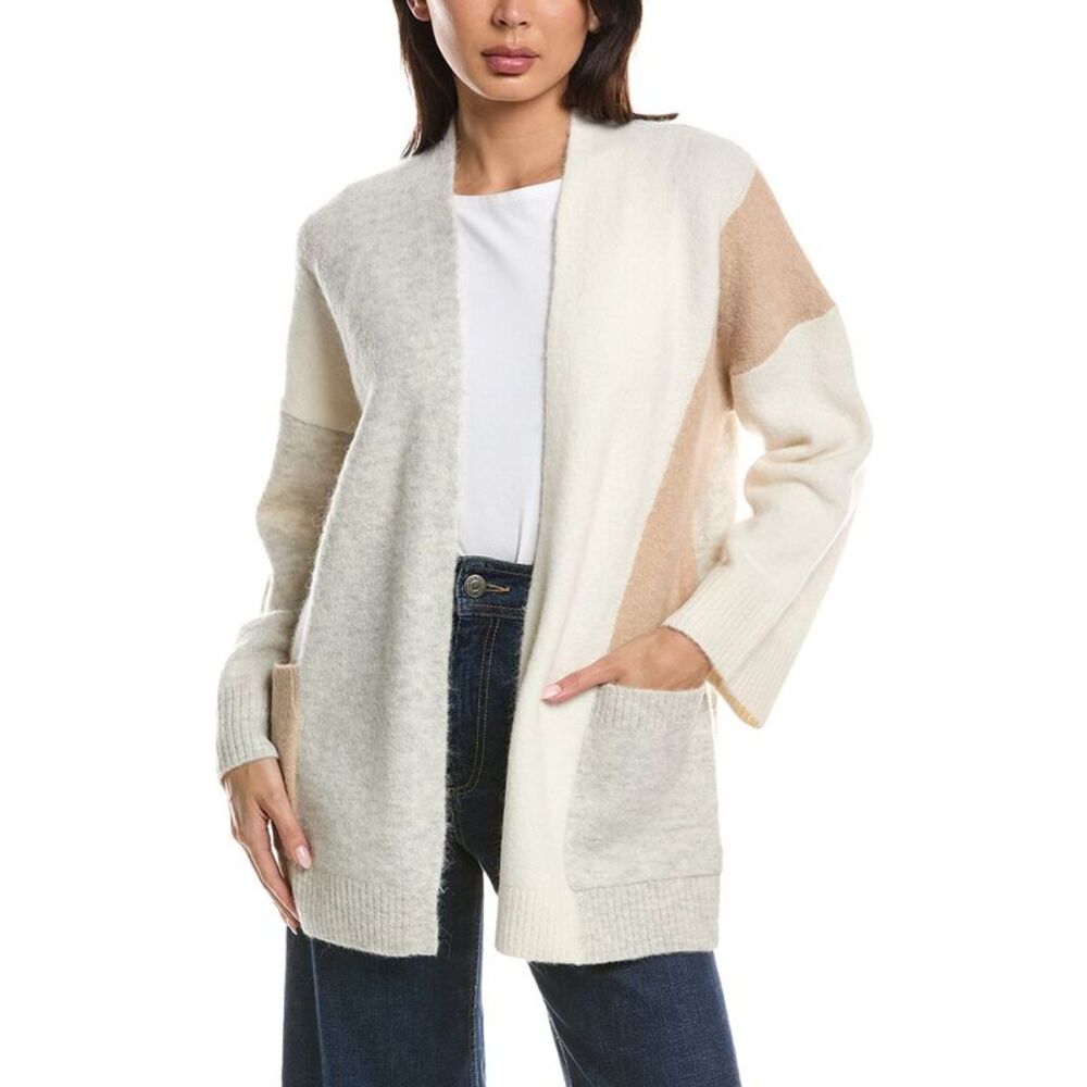 Forte Cashmere Womens  Lofty Colorblock Alpaca-Blend Cardigan, Brown